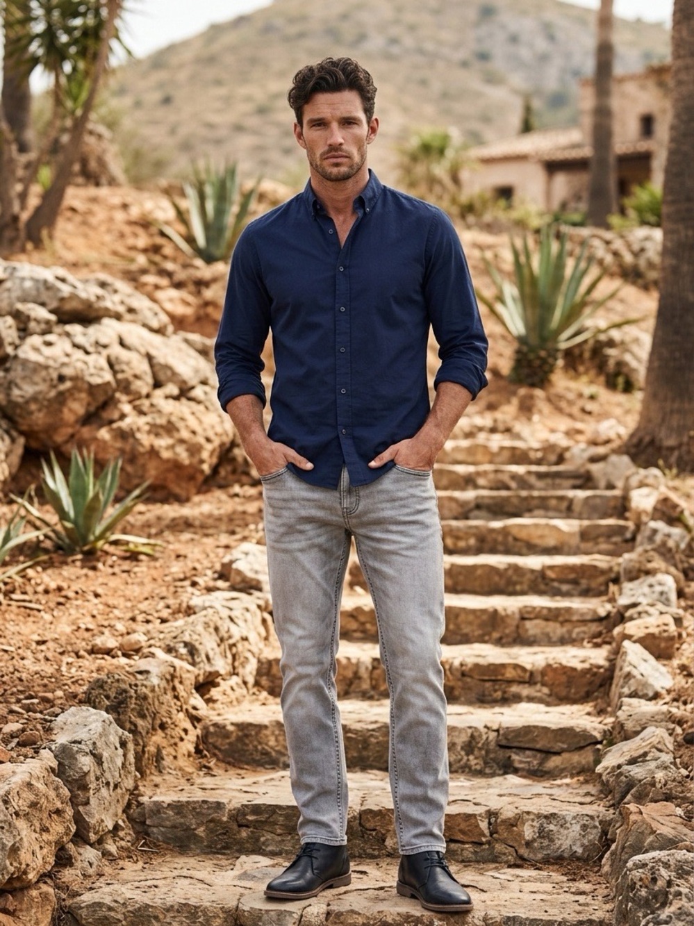 Vintage look, Gray jeans for men